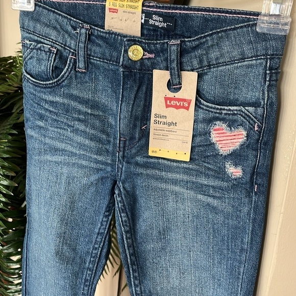 Brand New Levi’s Slim Straight Adjustable Waistband Stretch Pink Heart Jeans - Picture 6 of 13